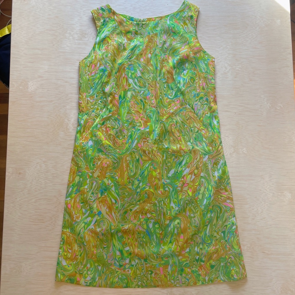 1960s silk shift dress, rare psychedelic print, Spaced Out, Orbis, Hippie, Sz M